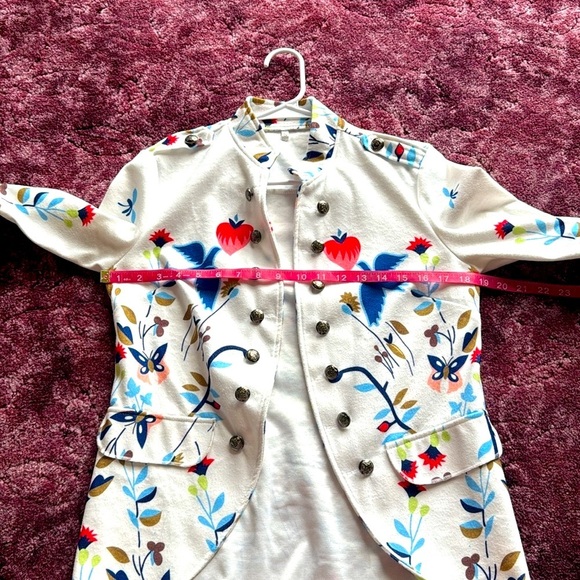 Floral Printed Military Style White Blazer Jacket size S - Picture 4 of 5